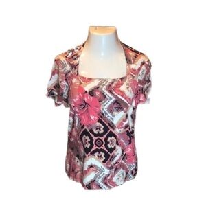 TRIBELLA Fantastic Rose & Black Print Bling
Top! Size L